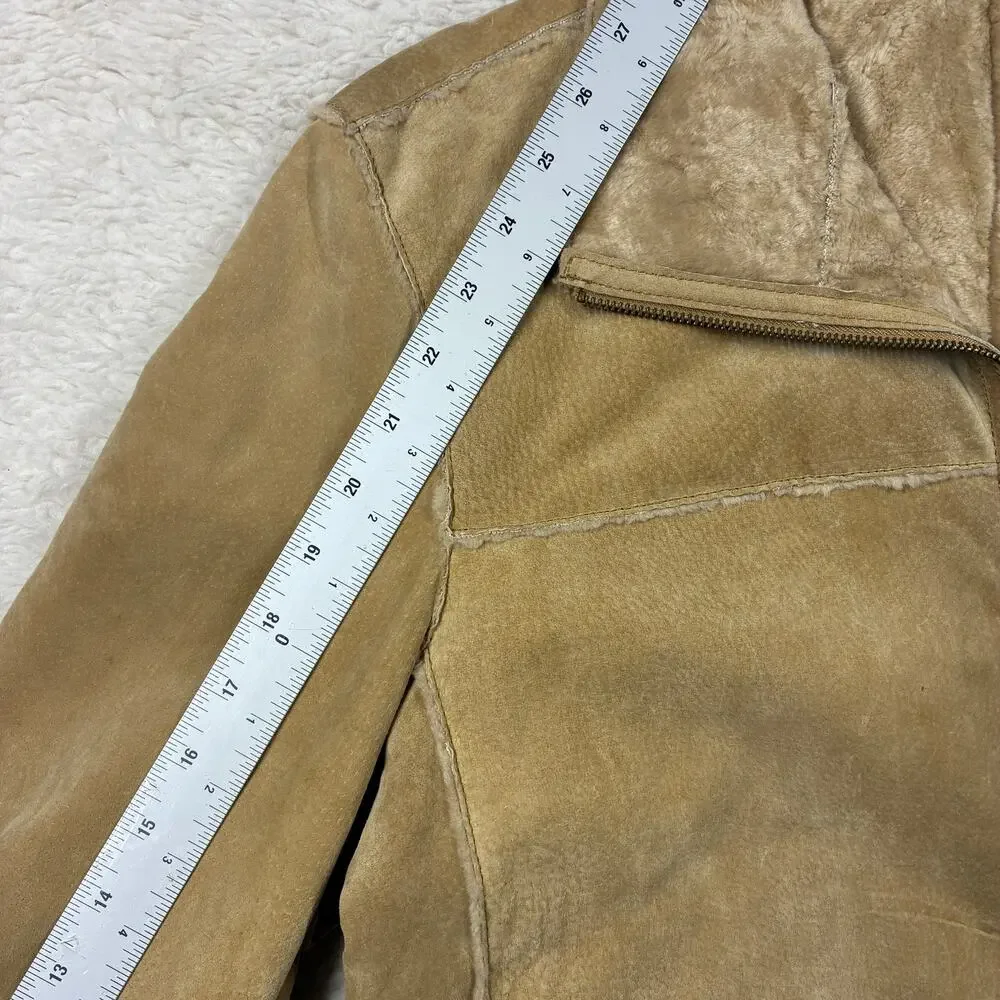 Vintage Winlit Jacket Womens Large Tan Suede Leather Faux Fur Lined Western Coat